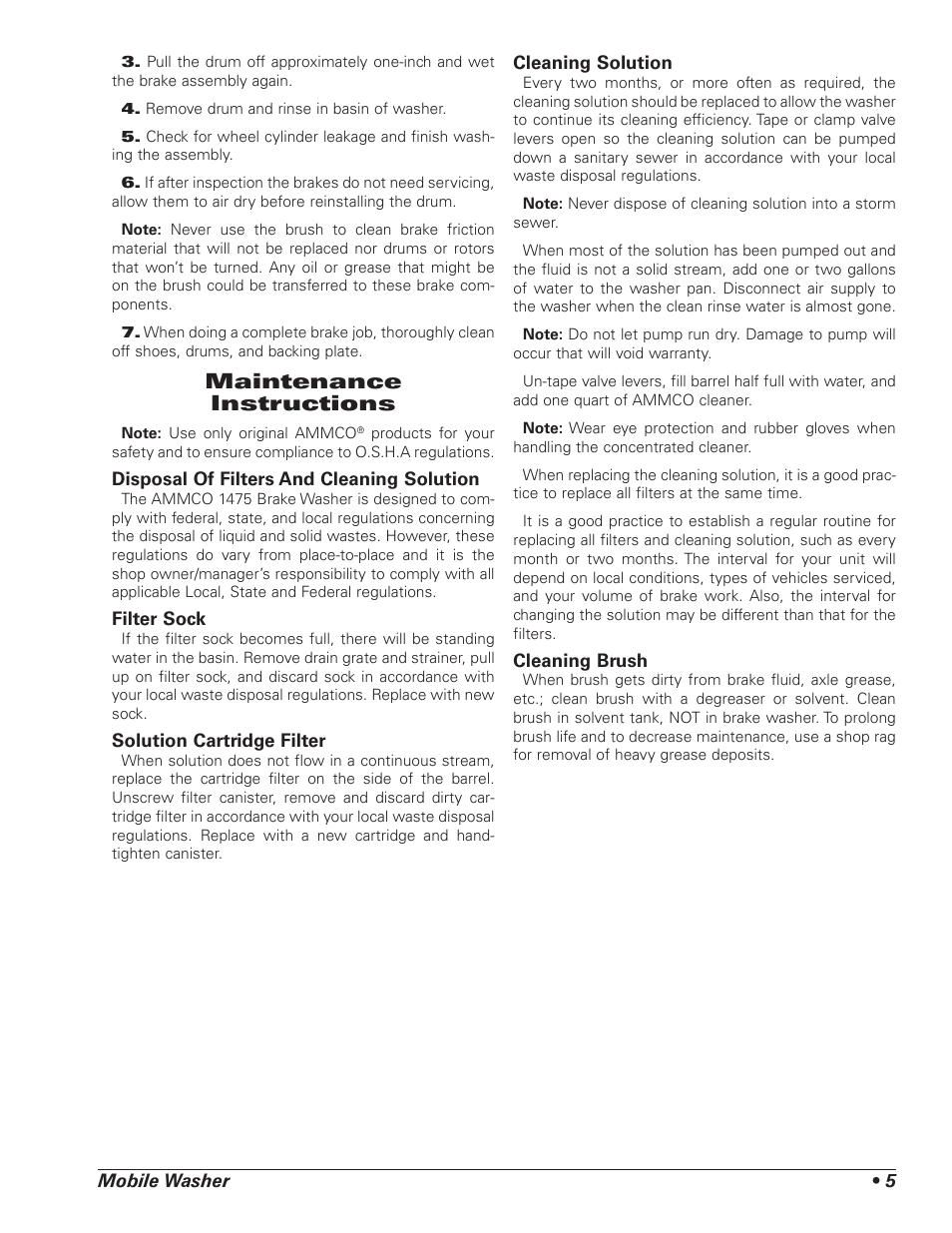 Maintenance instructions | AMMCO 1475 Mobile Washer User Manual | Page 5 / 8