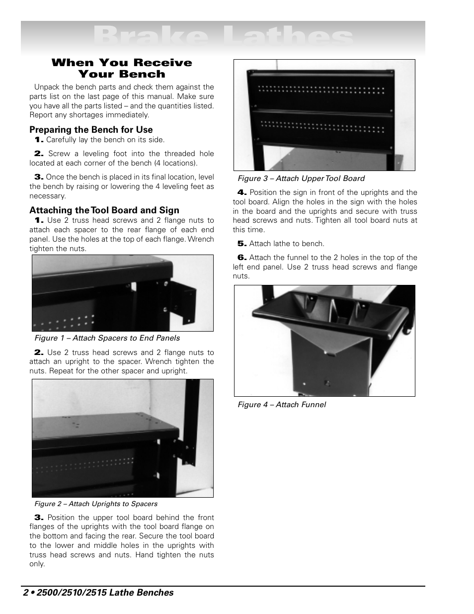 Brake lathes, When you receive your bench | AMMCO 2515 Brake Lathe Bench and Sign User Manual | Page 2 / 4
