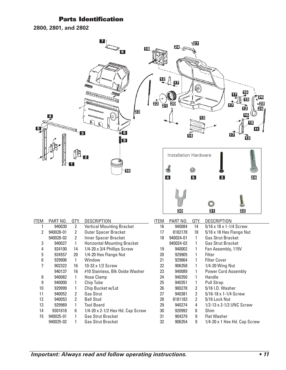Parts identifi cation | AMMCO 2800, 2801 Environmental Lathe-Enclosure User Manual | Page 13 / 20