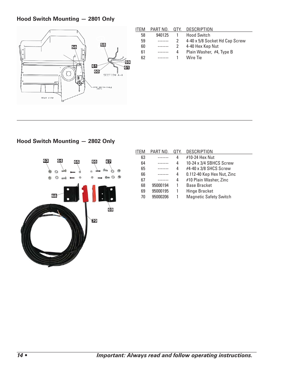 Hood switch mounting — 2802 only | AMMCO 2800, 2801 Environmental Lathe-Enclosure User Manual | Page 16 / 20