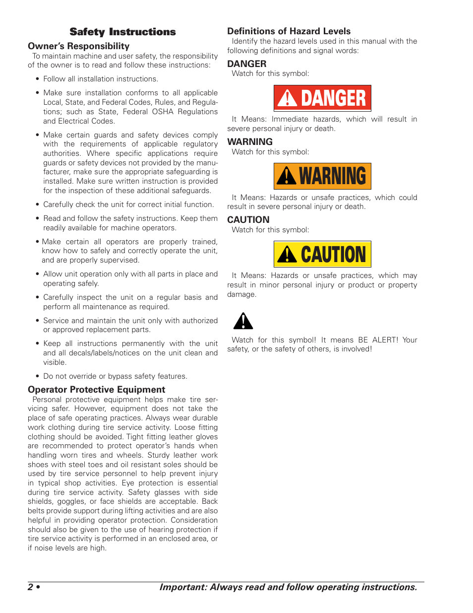 Warning, Danger, Caution | Safety instructions | AMMCO 2800, 2801 Environmental Lathe-Enclosure User Manual | Page 4 / 20