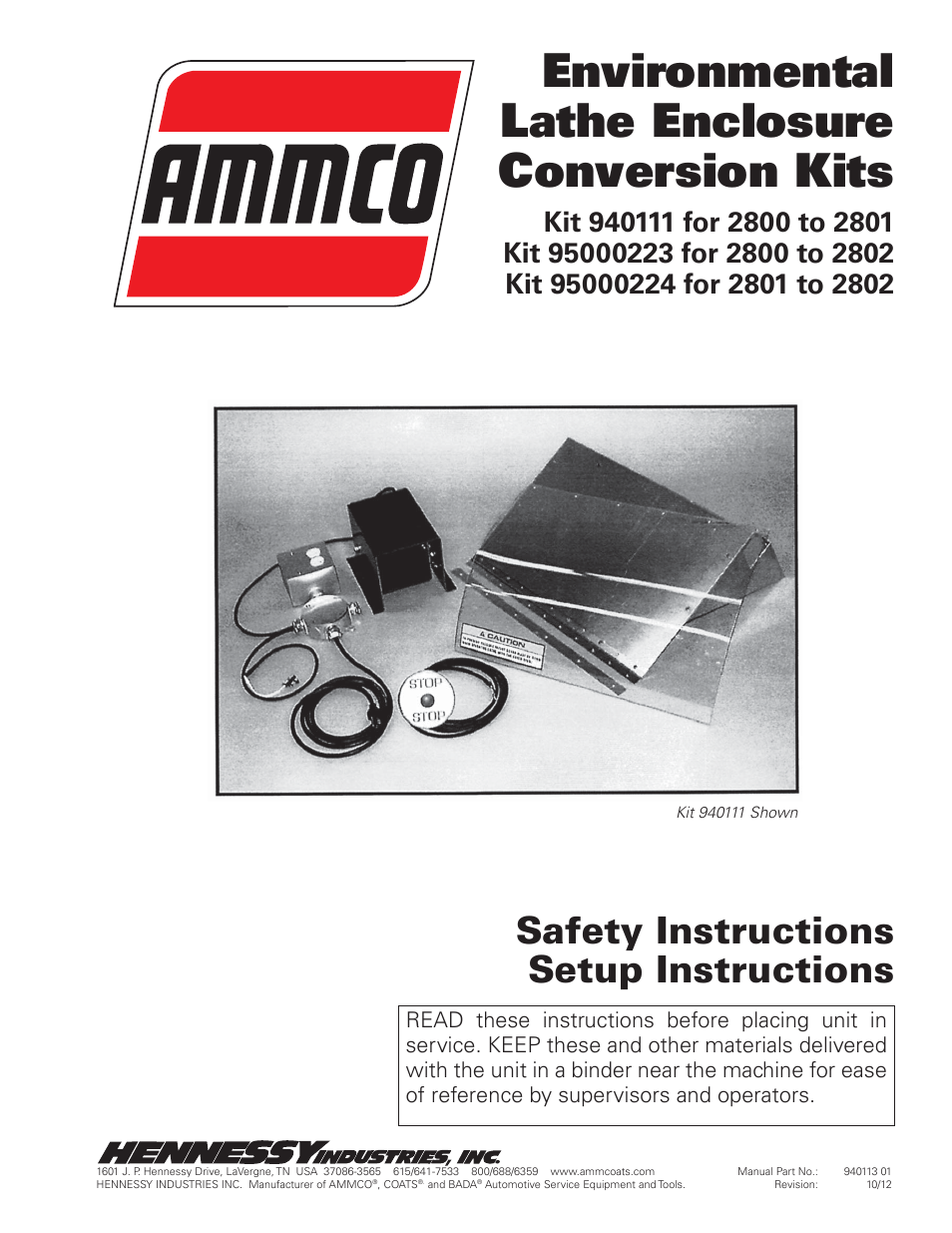 AMMCO 40111 Environmental Lathe Enclosure Conversion Kit User Manual | 12 pages