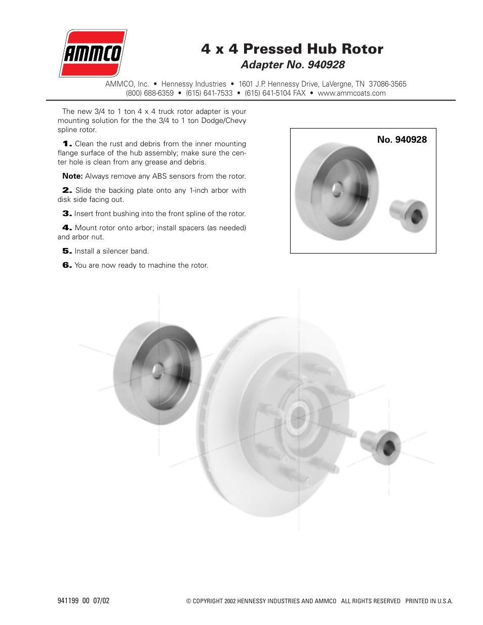 AMMCO 40928 4 x 4 Pressed Hub Rotor User Manual | 1 page