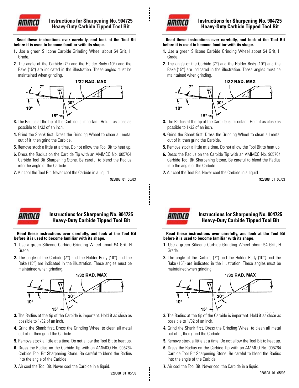 AMMCO 4725 Sharpening User Manual | 1 page