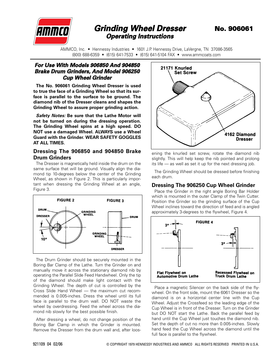 AMMCO 6061 Grinding Wheel Dresser User Manual | 1 page