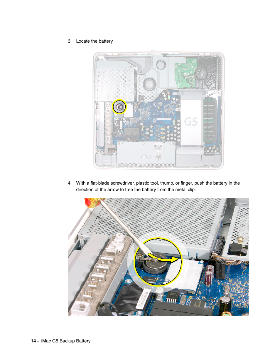 Apple iMac G5, 17-inch/20-inch (Backup Battery Replacement) User Manual | Page 14 / 18