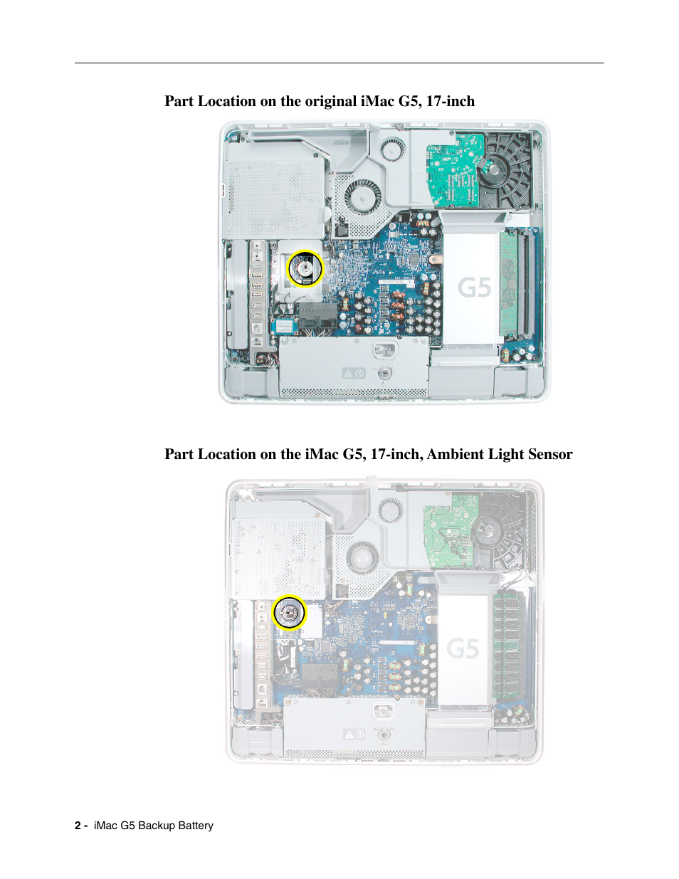 Apple iMac G5, 17-inch/20-inch (Backup Battery Replacement) User Manual | Page 2 / 18
