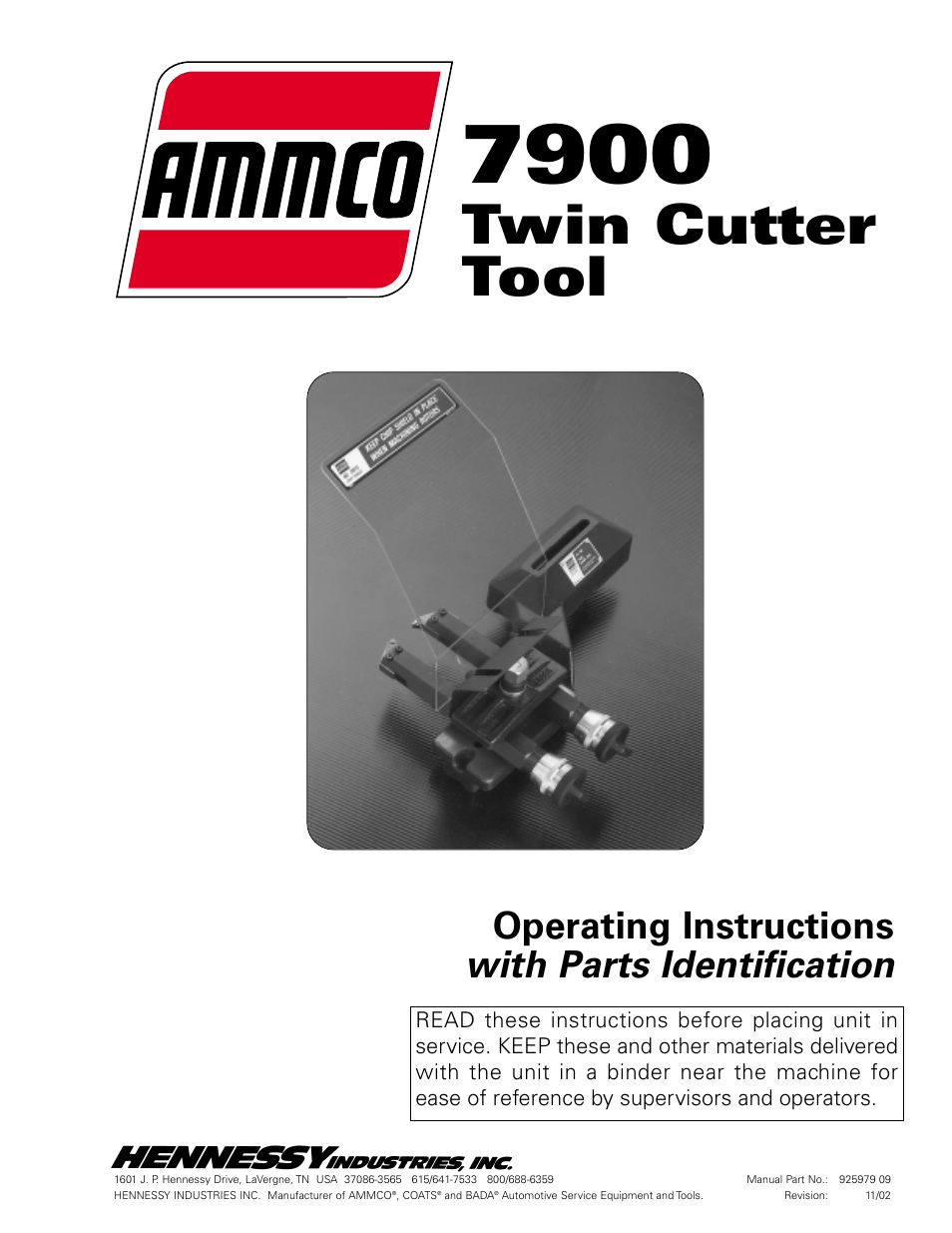 AMMCO 7900 Twin Cutter Tool User Manual | 8 pages