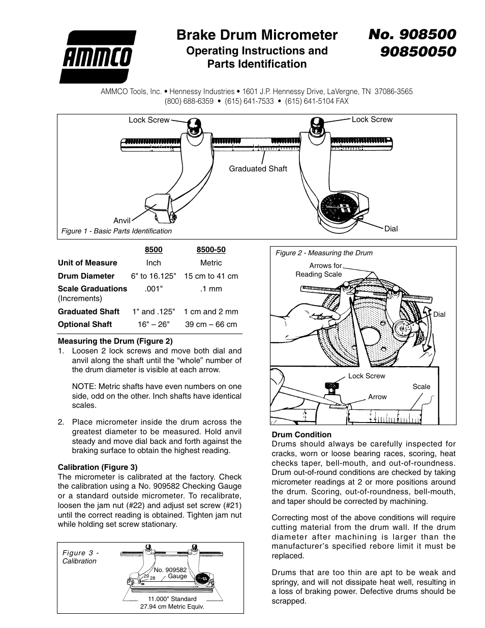 AMMCO 8500 Brake Drum Micrometer User Manual | 4 pages