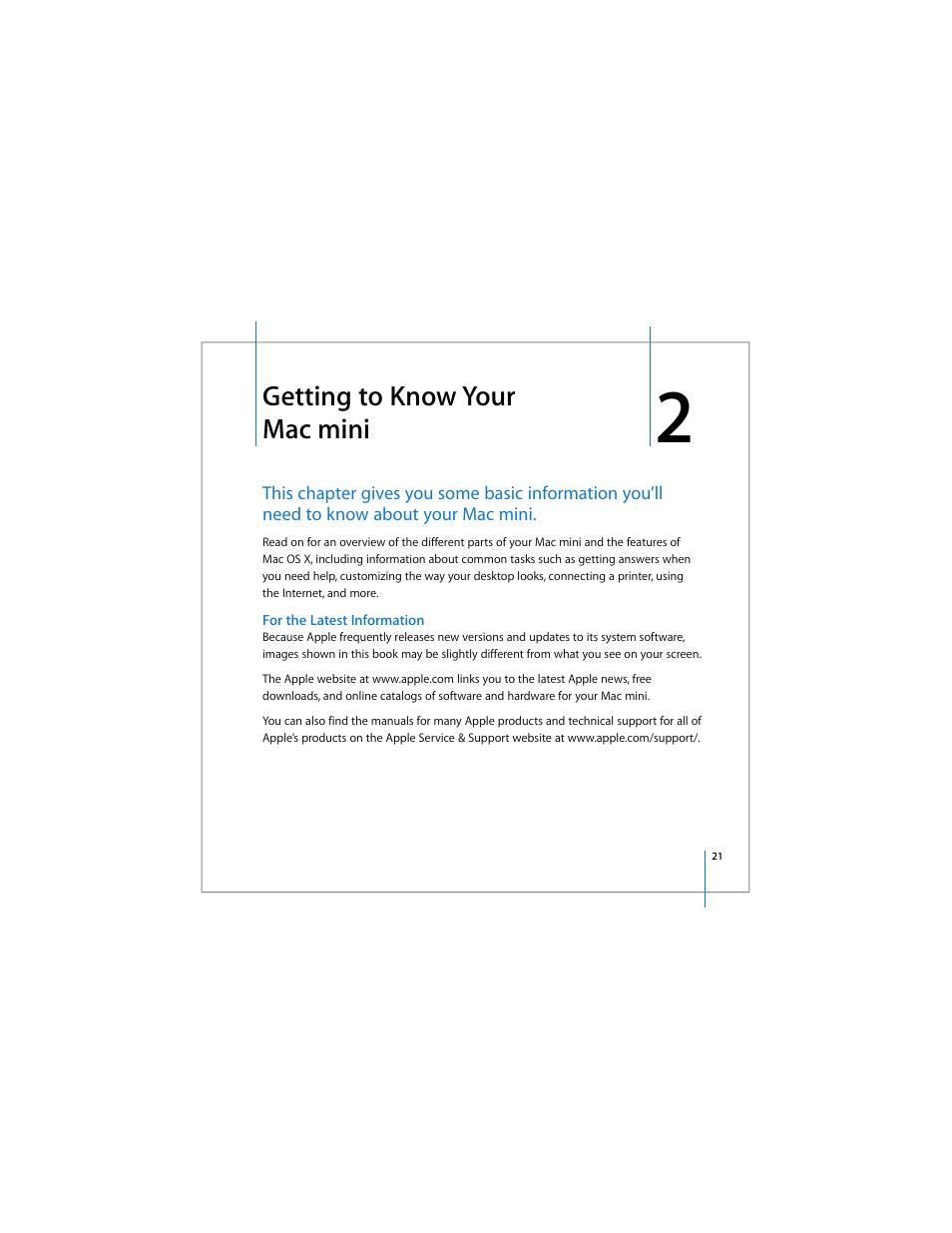 Getting to know your mac mini, For the latest information | Apple Mac mini User Manual | Page 21 / 96