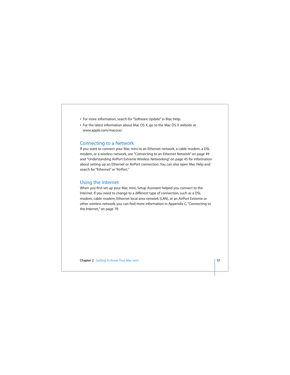 Connecting to a network, Using the internet | Apple Mac mini User Manual | Page 31 / 96