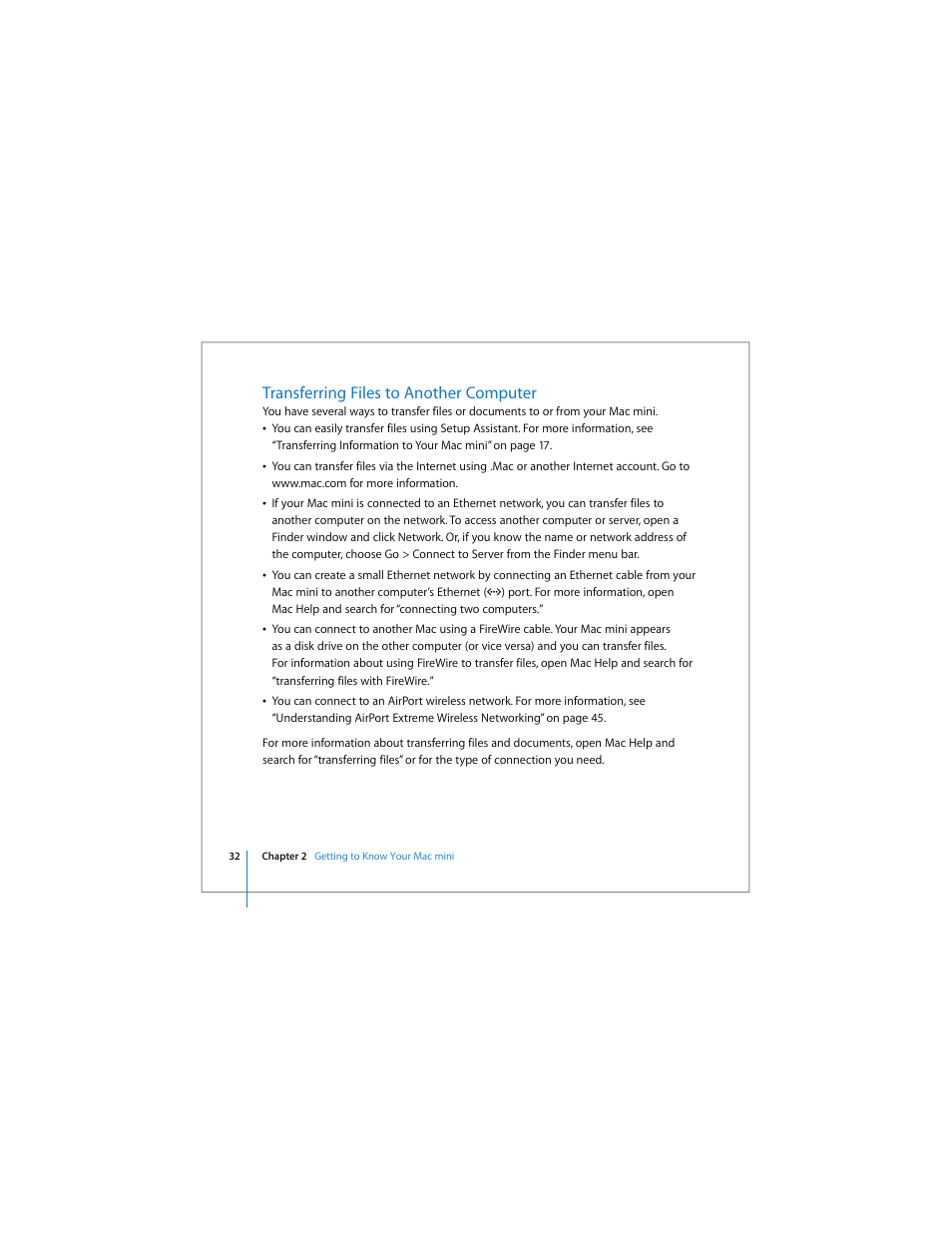 Transferring files to another computer | Apple Mac mini User Manual | Page 32 / 96