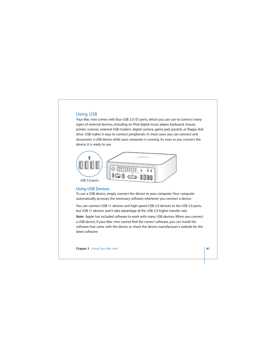 Using usb, Using usb devices | Apple Mac mini User Manual | Page 41 / 96