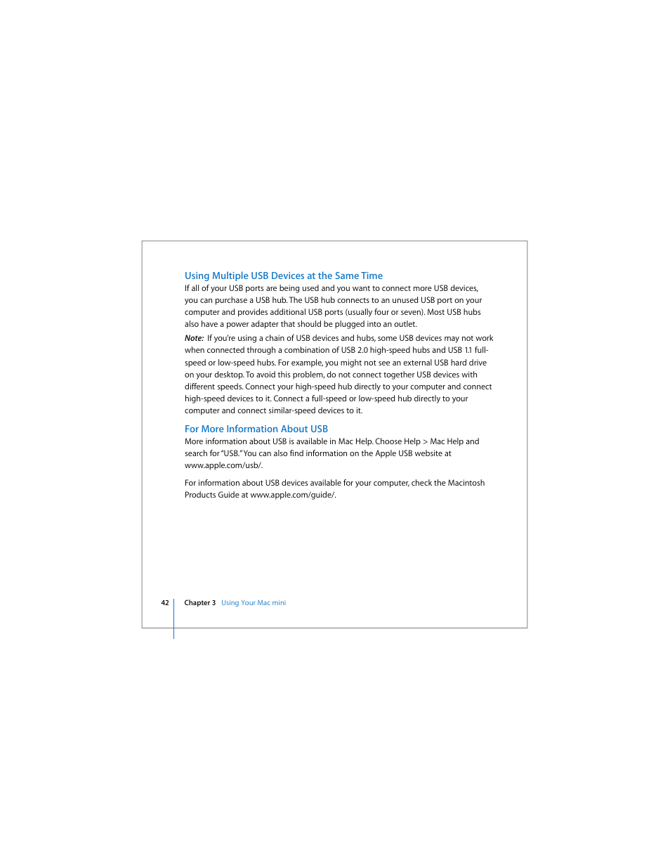 Using multiple usb devices at the same time, For more information about usb | Apple Mac mini User Manual | Page 42 / 96