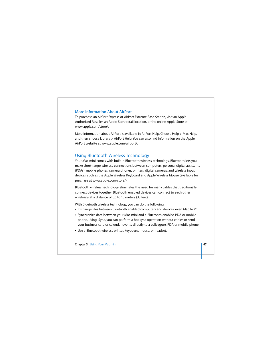 More information about airport, Using bluetooth wireless technology | Apple Mac mini User Manual | Page 47 / 96