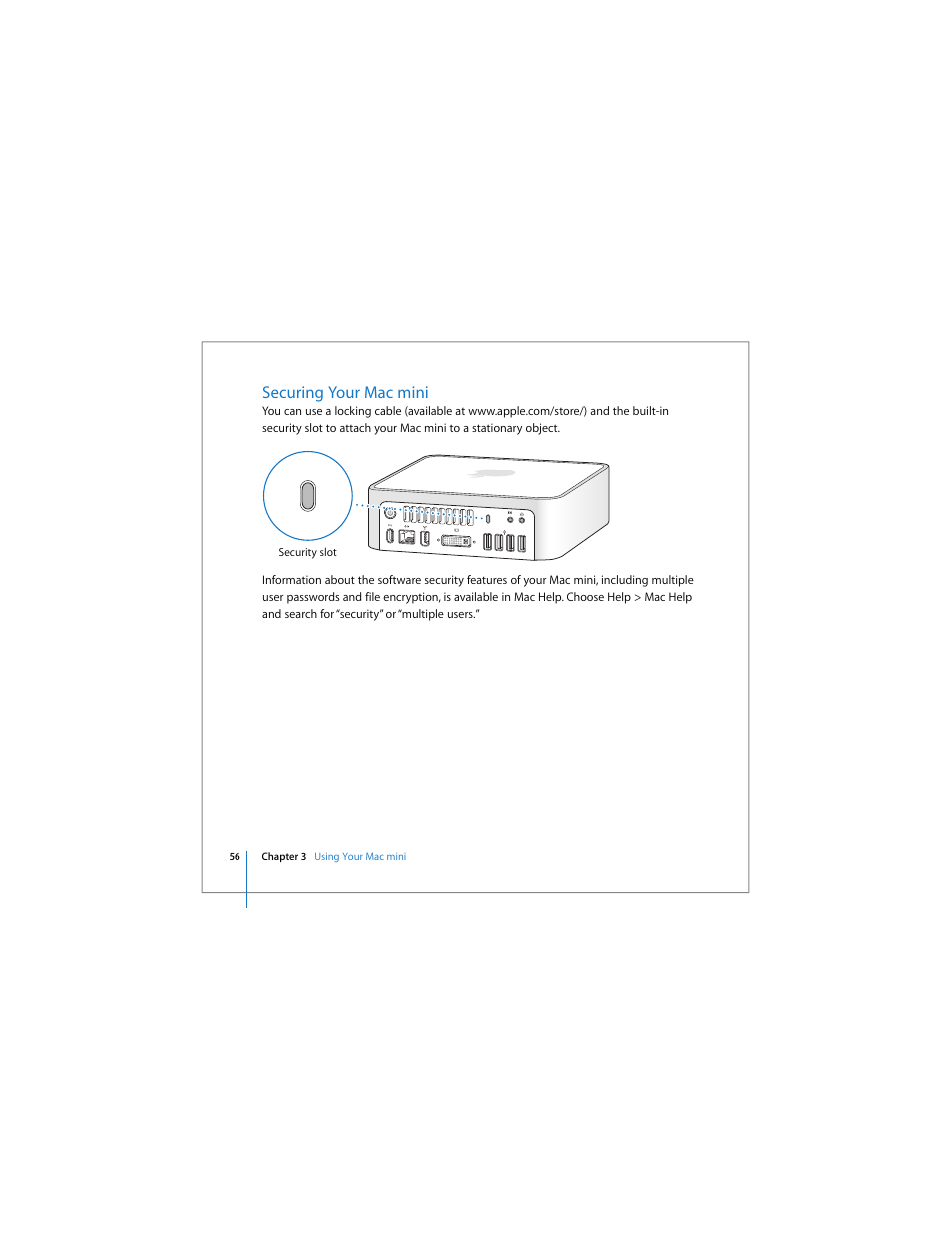 Securing your mac mini | Apple Mac mini User Manual | Page 56 / 96