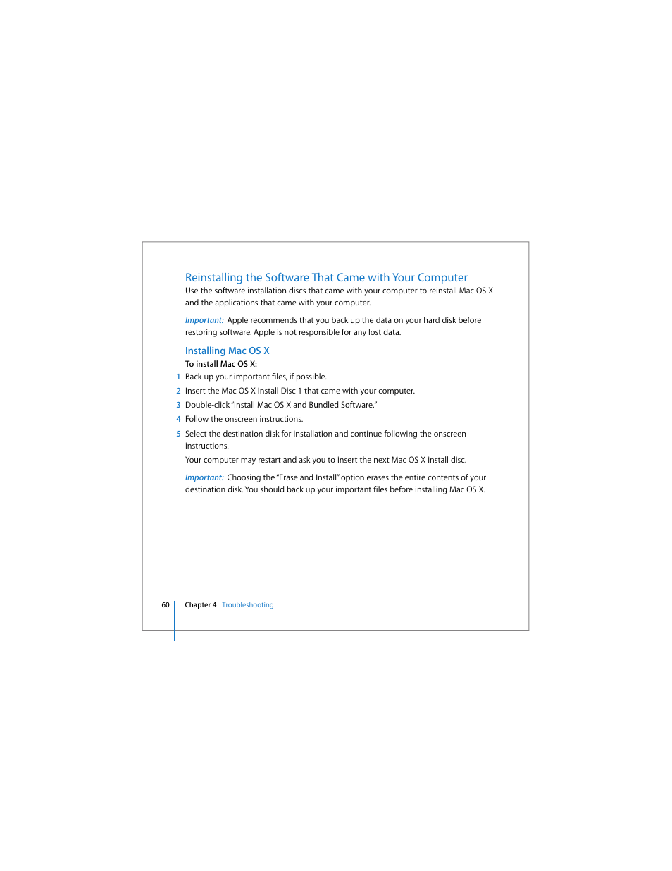 Installing mac os x | Apple Mac mini User Manual | Page 60 / 96