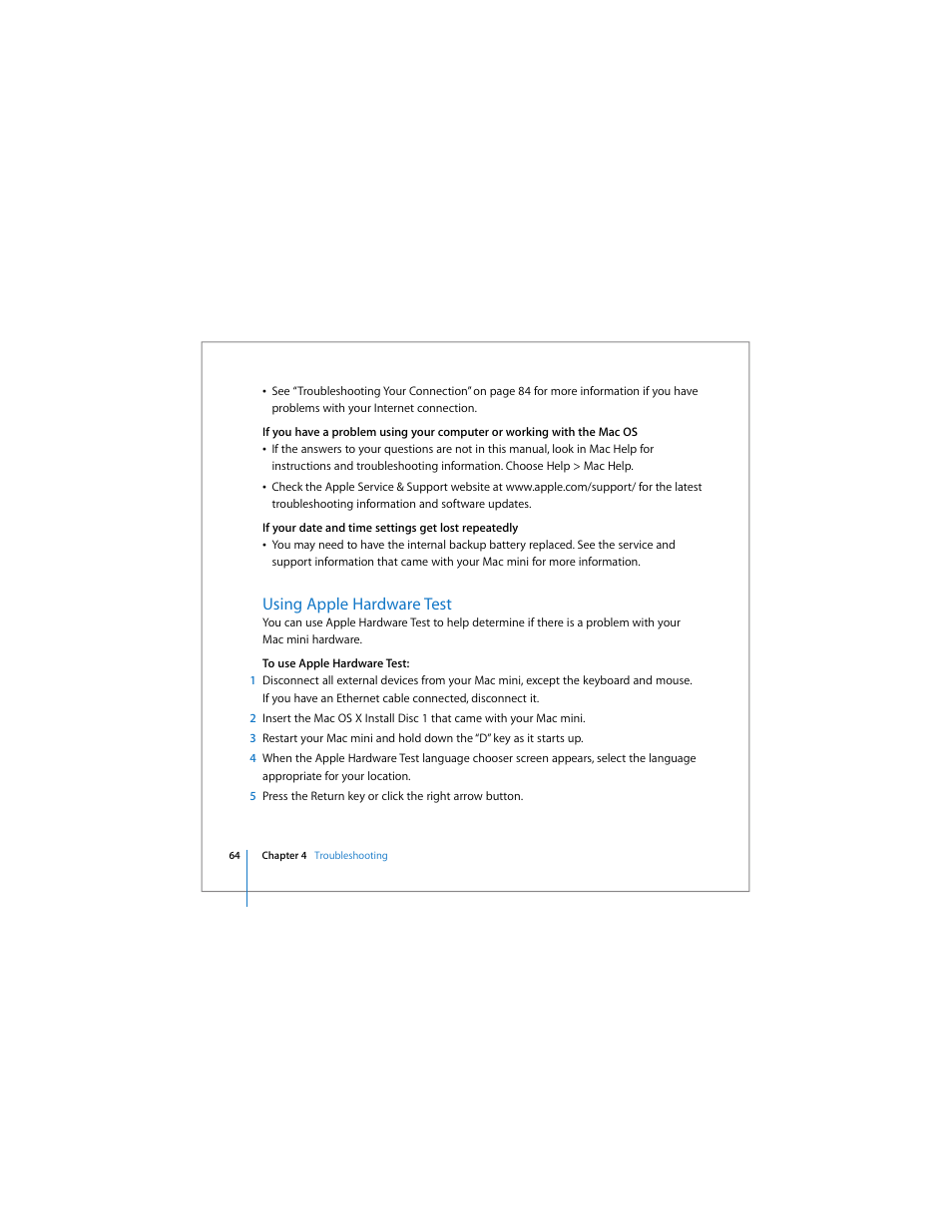 Using apple hardware test | Apple Mac mini User Manual | Page 64 / 96