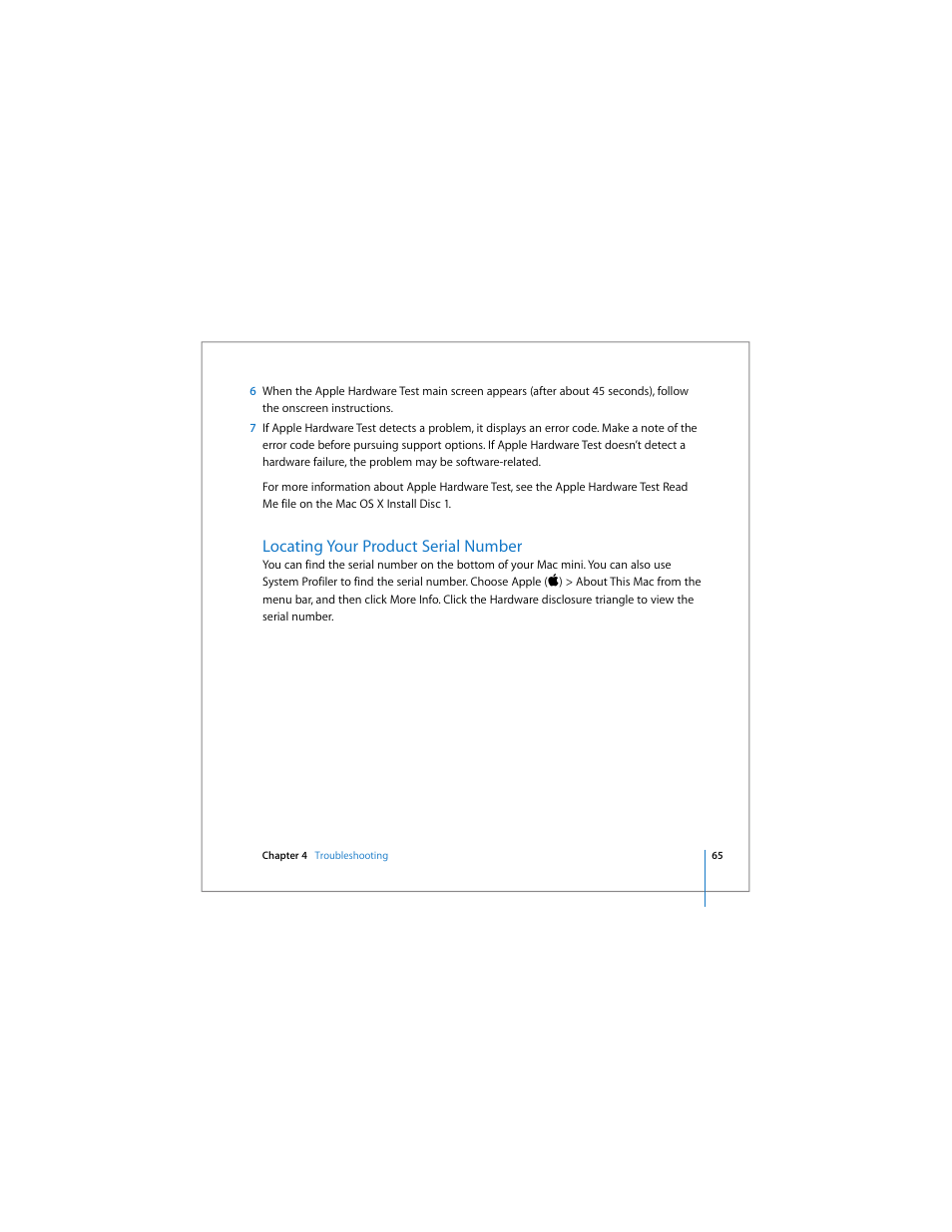 Locating your product serial number | Apple Mac mini User Manual | Page 65 / 96