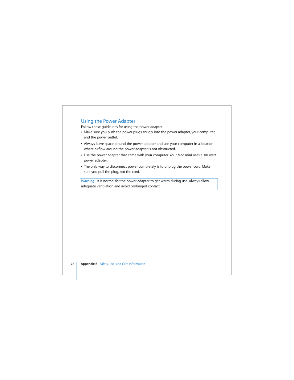 Using the power adapter | Apple Mac mini User Manual | Page 72 / 96