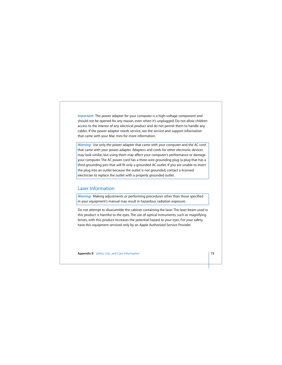 Laser information | Apple Mac mini User Manual | Page 73 / 96