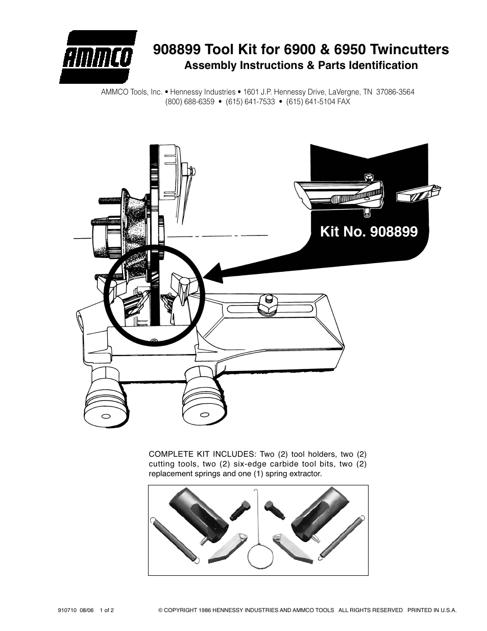 AMMCO 8899 Tool Kit for Non-vented Rotors User Manual | 2 pages