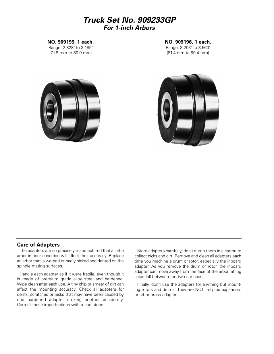 For 1-inch arbors | AMMCO 9233GP Double Taper Cone Adapter Sets User Manual | Page 2 / 2