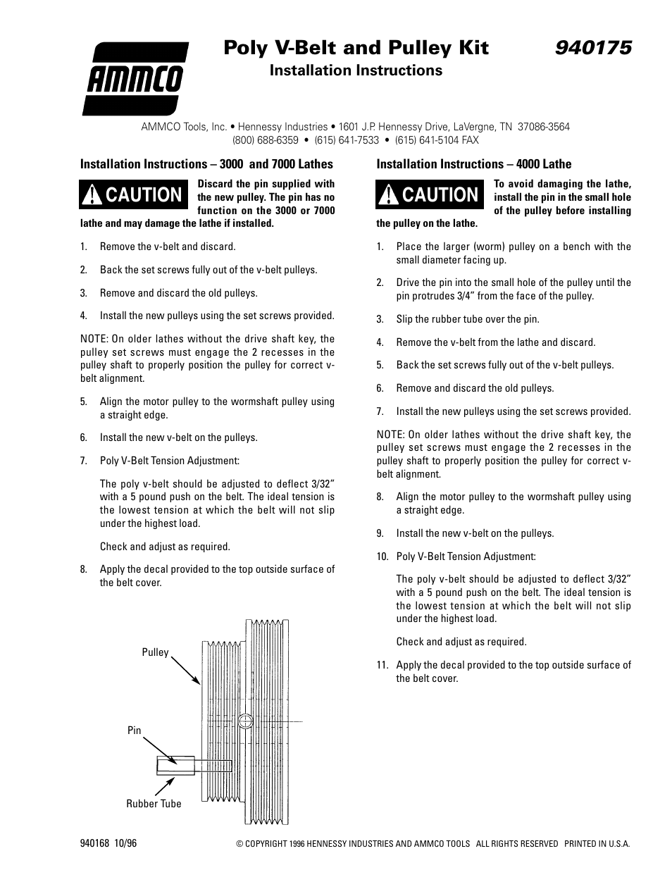 AMMCO 940175 Poly V-Belt and Pulley Kit User Manual | 1 page