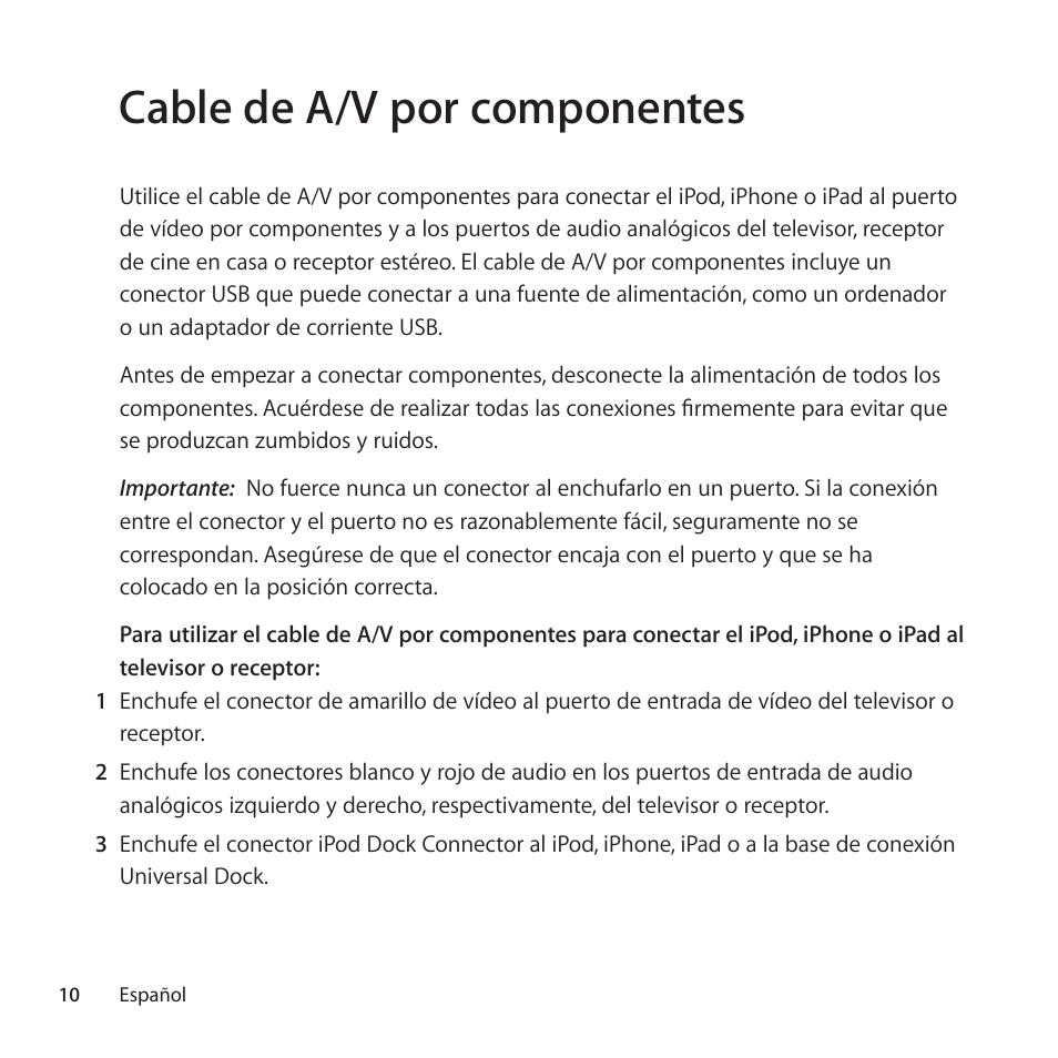 Cable de a/v por componentes | Apple Composite AV Cable User Manual | Page 10 / 16