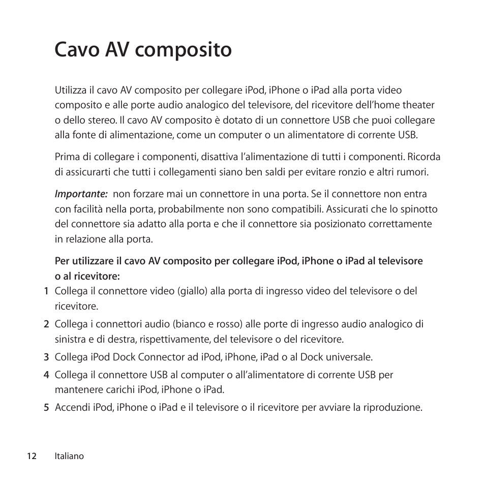 Cavo av composito | Apple Composite AV Cable User Manual | Page 12 / 16