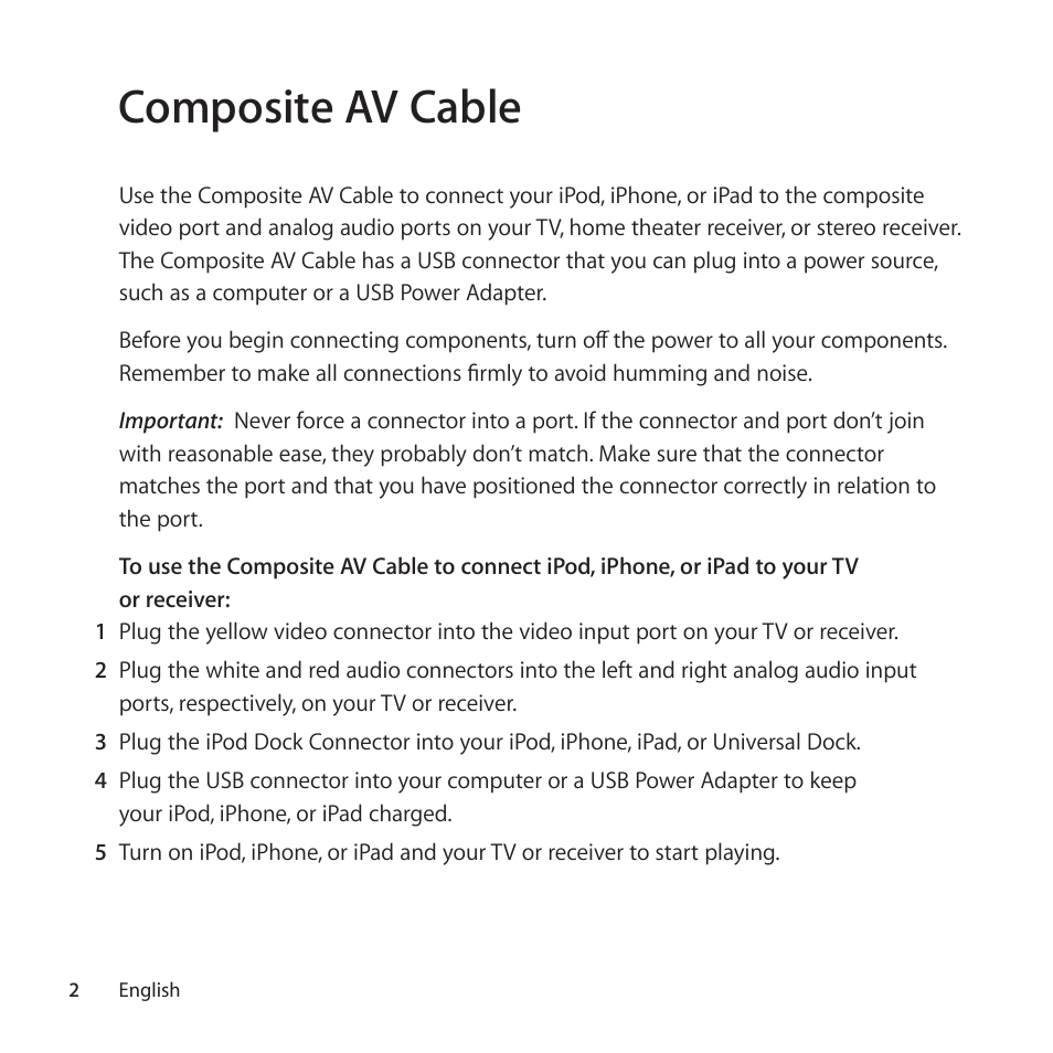 Composite av cable | Apple Composite AV Cable User Manual | Page 2 / 16