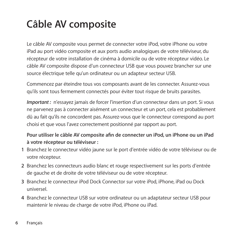 Câble av composite | Apple Composite AV Cable User Manual | Page 6 / 16
