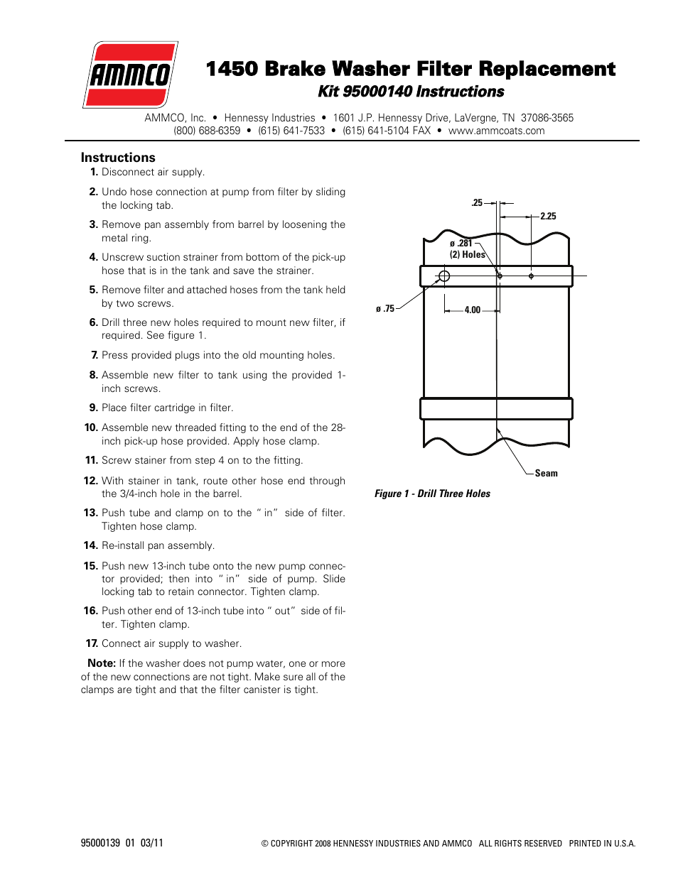 AMMCO 95000140 1450 Brake Washer Filter Replacement User Manual | 1 page