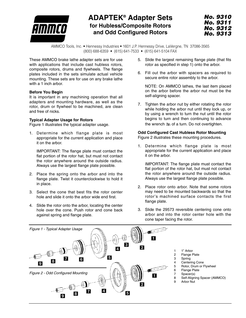 AMMCO ADAPTEK Adapter Sets, 9310, 9311, 9312, 9313 User Manual | 2 pages