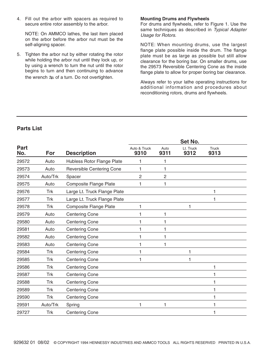 AMMCO ADAPTEK Adapter Sets, 9310, 9311, 9312, 9313 User Manual | Page 2 / 2