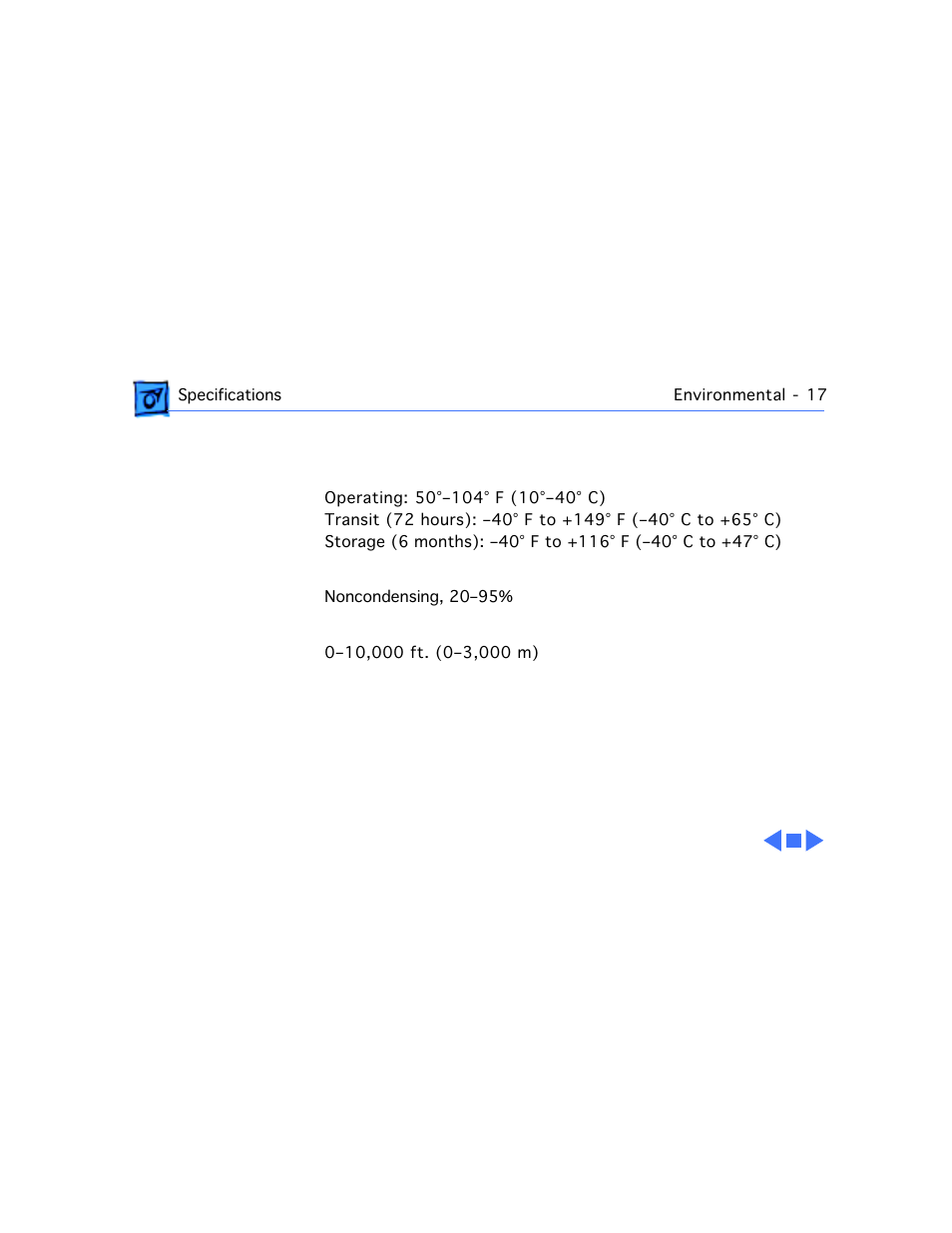 Environmental, Temperature, Humidity | Altitude | Apple Mac 5260/100 User Manual | Page 44 / 216