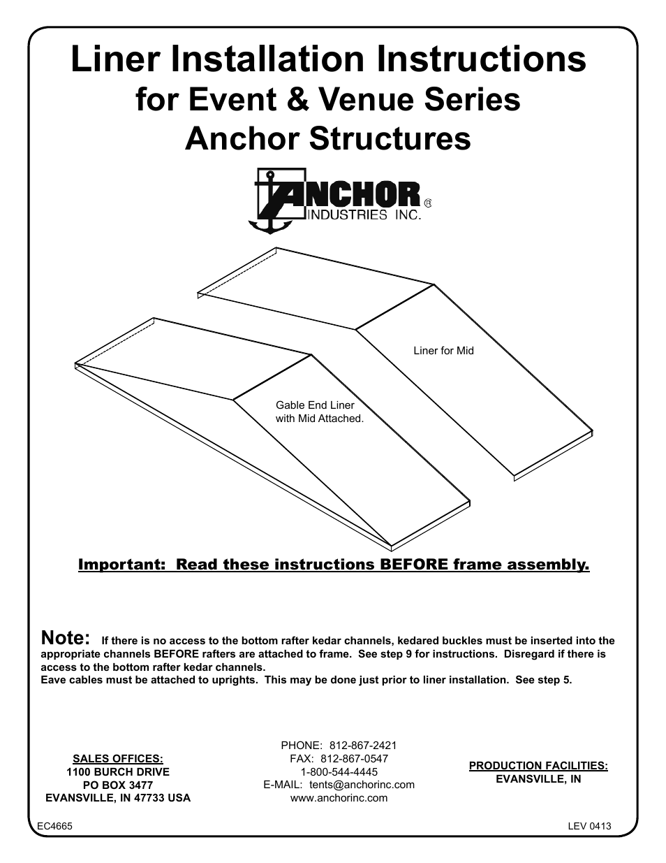 Anchor EVENT AND VENUE LINER User Manual | 8 pages