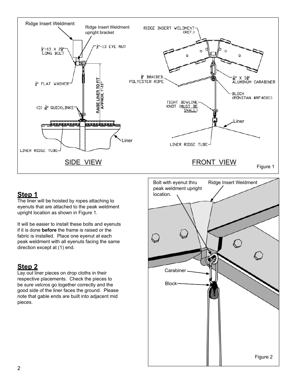 Step 1, Step 2, Side view front view | Anchor EVENT AND VENUE LINER User Manual | Page 2 / 8