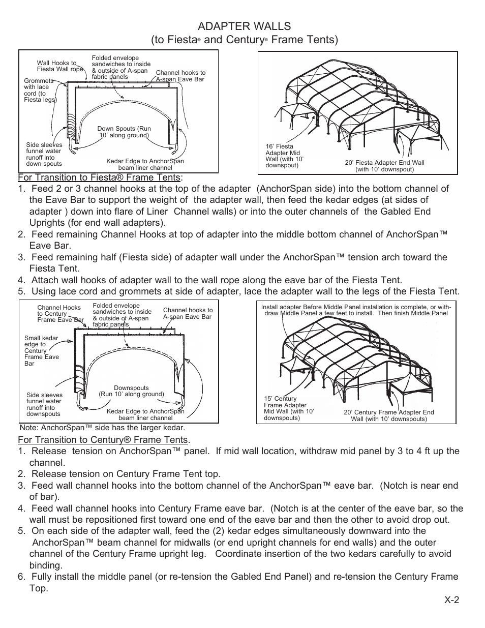 Adapter walls (to fiesta, And century, Frame tents) | Anchor ANCHORSPAN AA 30FT-60FT User Manual | Page 27 / 38