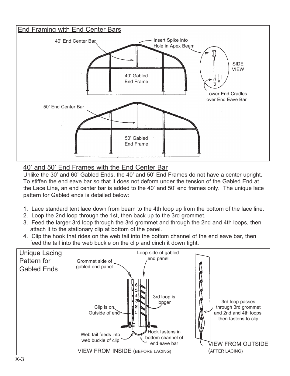 40’ and 50’ end frames with the end center bar | Anchor ANCHORSPAN AA 30FT-60FT User Manual | Page 28 / 38