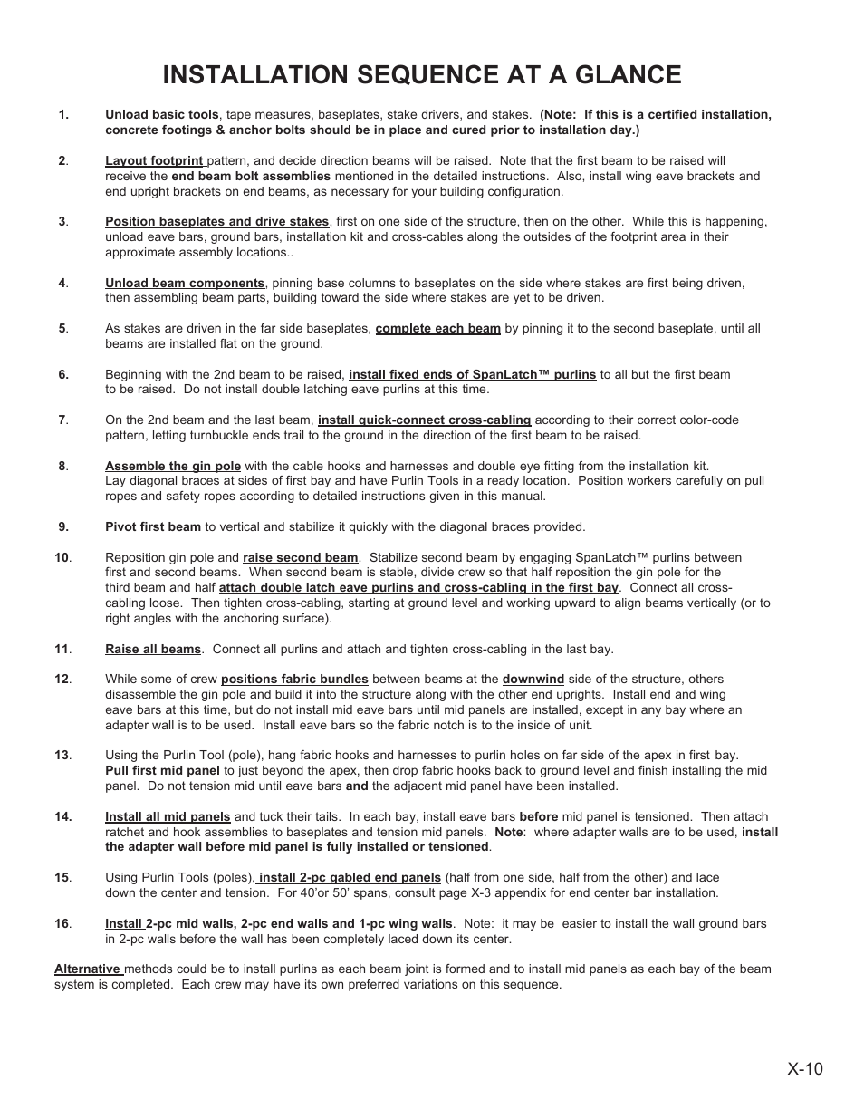 Installation sequence at a glance, X-10 | Anchor ANCHORSPAN AA 30FT-60FT User Manual | Page 35 / 38