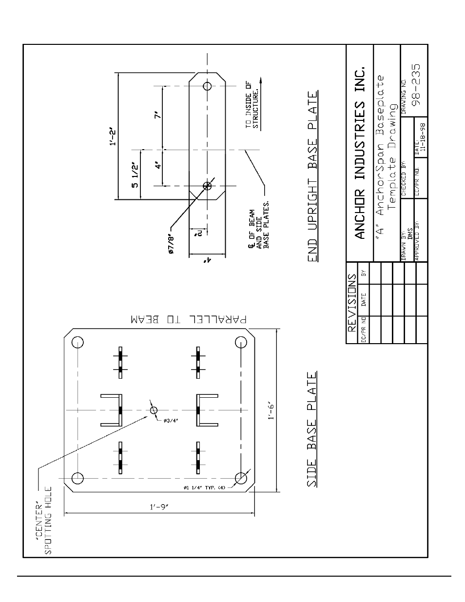A” anchorspan baseplate template drawing | Anchor ANCHORSPAN A 60FT-80FT User Manual | Page 33 / 38