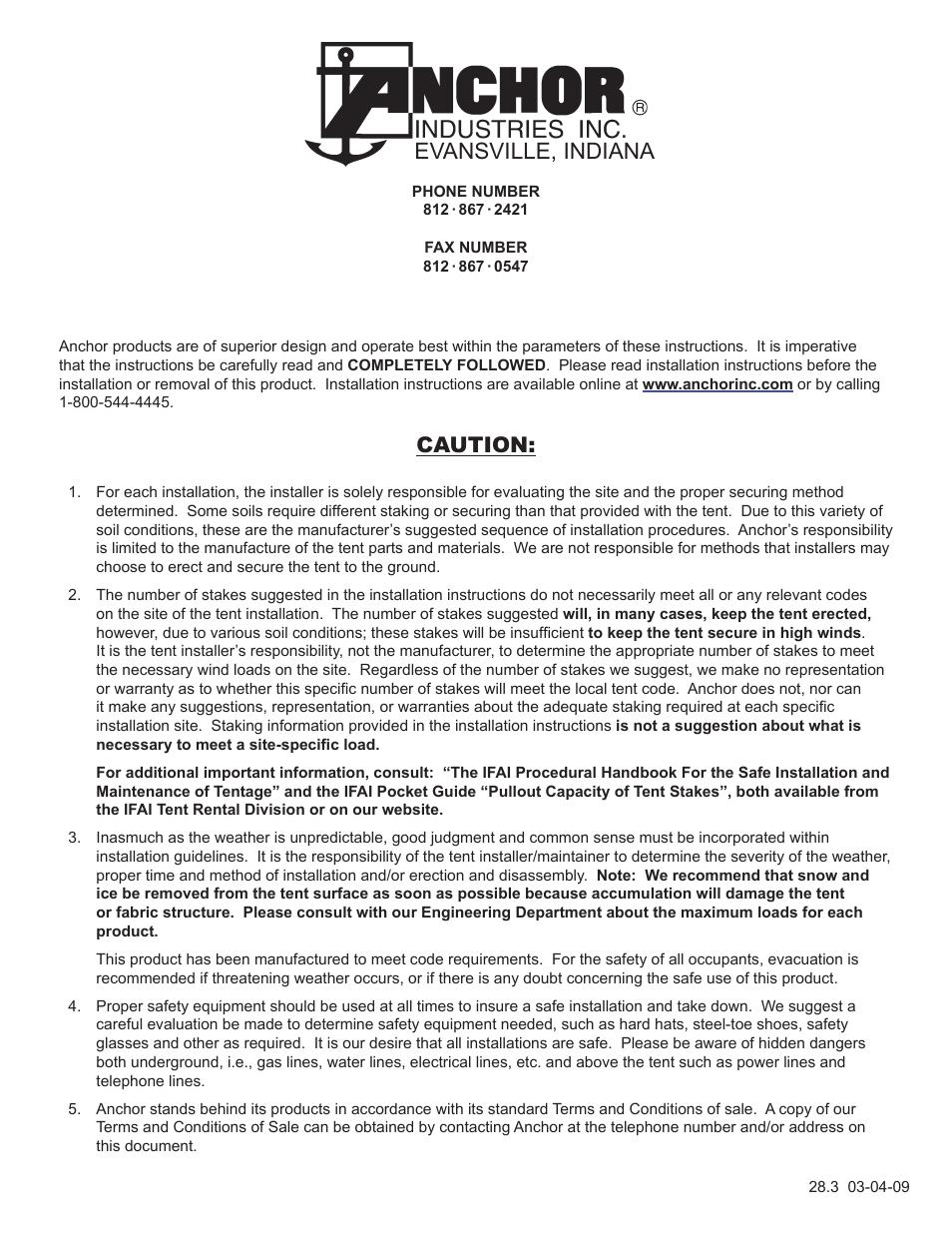 Evansville, indiana, Caution | Anchor ANCHORSPAN A 60FT-80FT User Manual | Page 38 / 38
