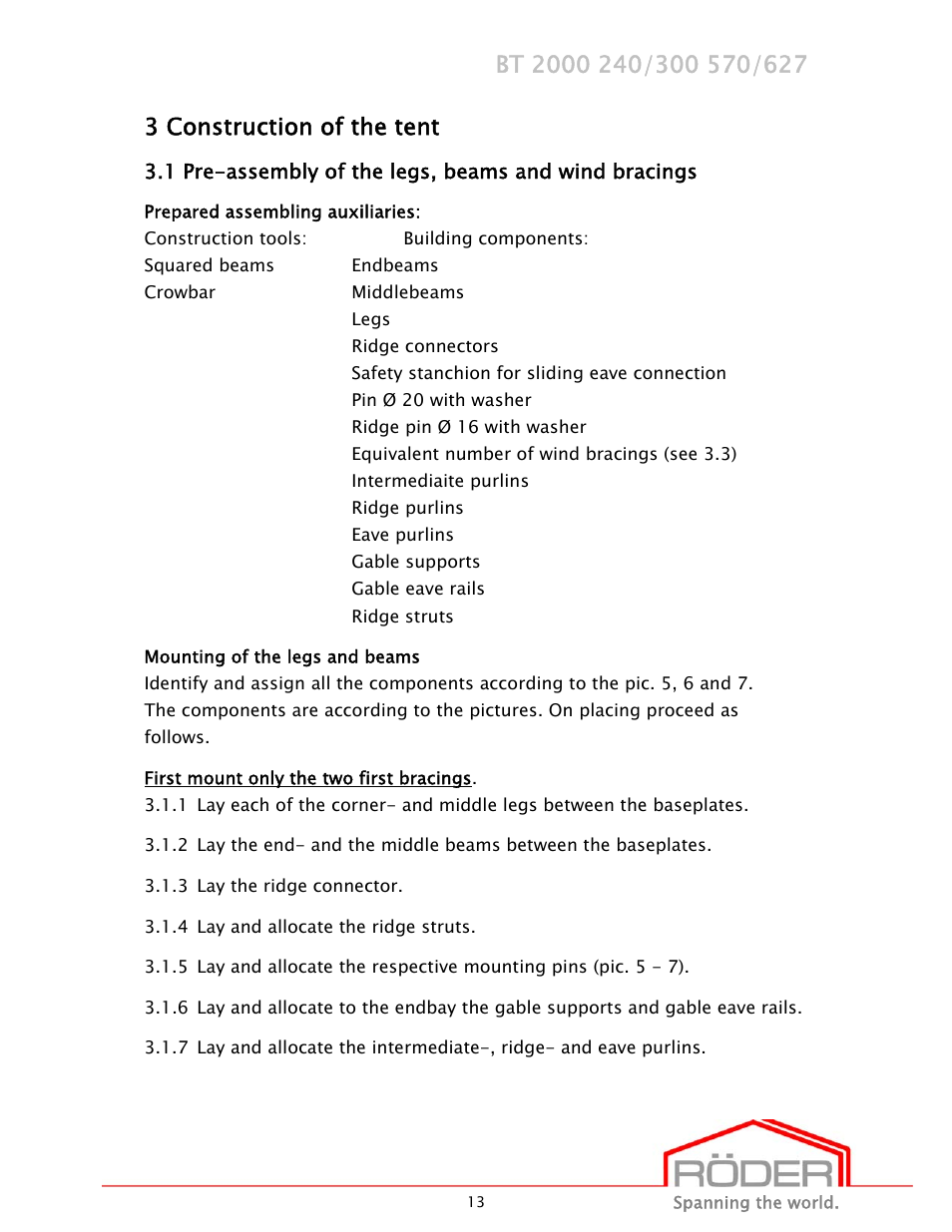 3 construction of the tent | Anchor EVENT SERIES - PROFILE SIZE: 20M - 220X100X4 - 3M UPRIGHTS User Manual | Page 14 / 47