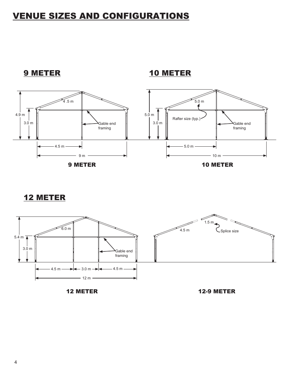 Venue sizes and configurations, 9 meter, 10 meter 12 meter | Anchor VENUE SERIES - PROFILE SIZE: 160MM X 100MM User Manual | Page 4 / 28