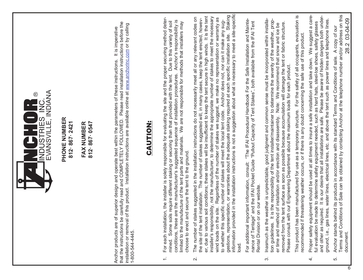 Ev ansville, indiana, Caution | Anchor PZ (PARTY) SERIES - PROFILE SIZE: 94MM X 48MM ADDENDUM - HEX END User Manual | Page 6 / 6