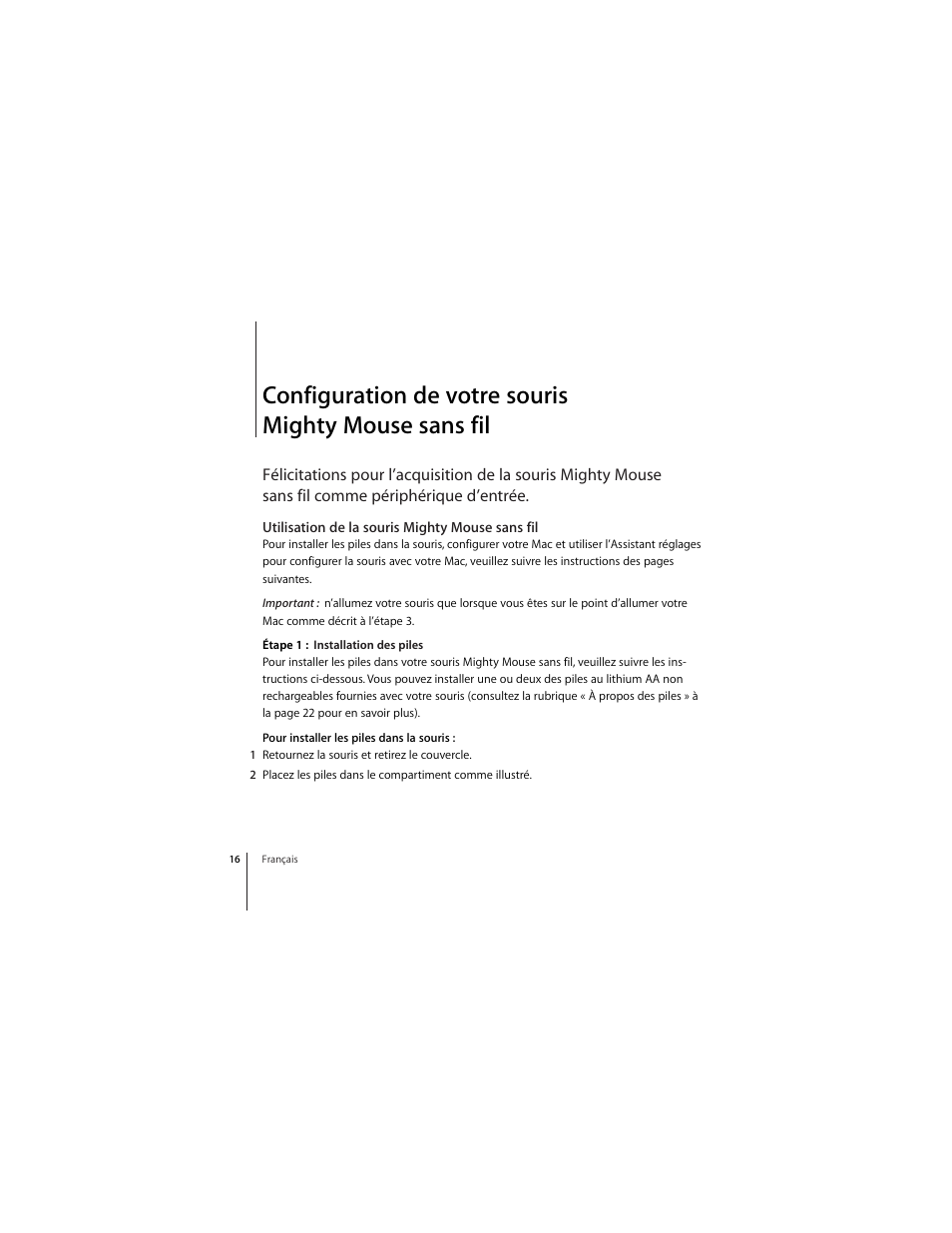 Utilisation de la souris mighty mouse sans fil | Apple Wireless Mighty Mouse User Manual | Page 16 / 36