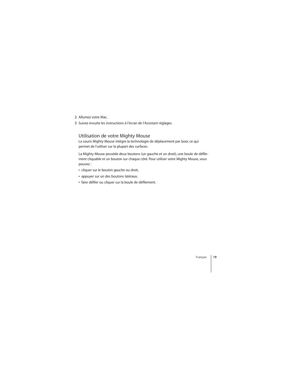 Utilisation de votre mighty mouse | Apple Wireless Mighty Mouse User Manual | Page 19 / 36