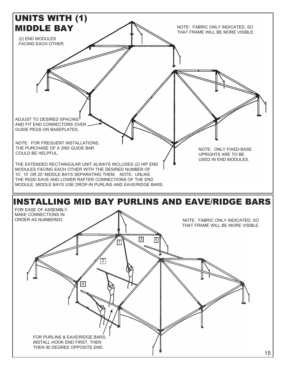 Installing mid bay purlins and eave/ridge bars, Units with (1) middle bay | Anchor NAVI-TRAC 30 WIDE HIP-END User Manual | Page 15 / 21