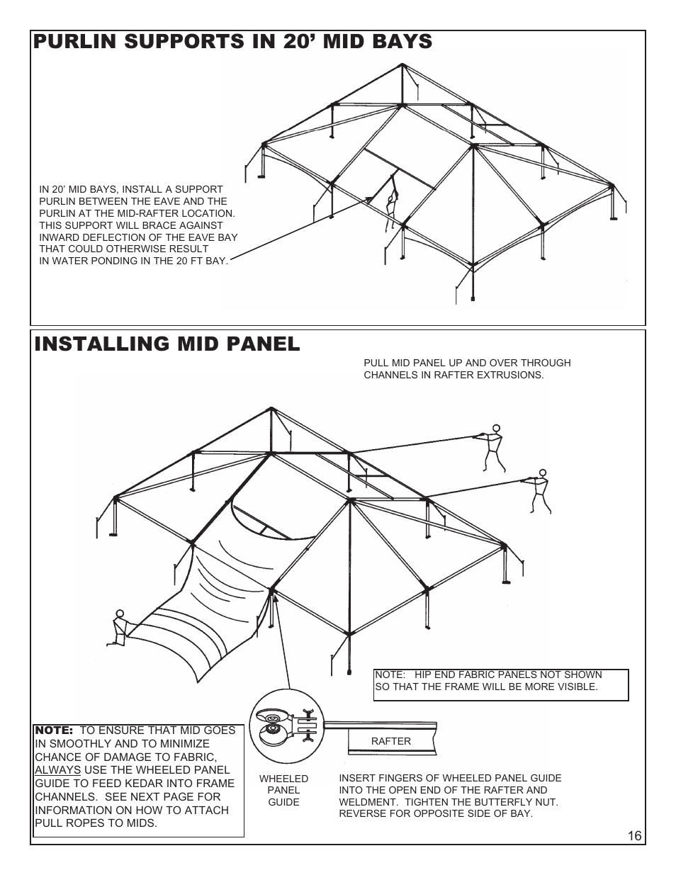 Installing mid panel, Purlin supports in 20’ mid bays | Anchor NAVI-TRAC 30 WIDE HIP-END User Manual | Page 16 / 21